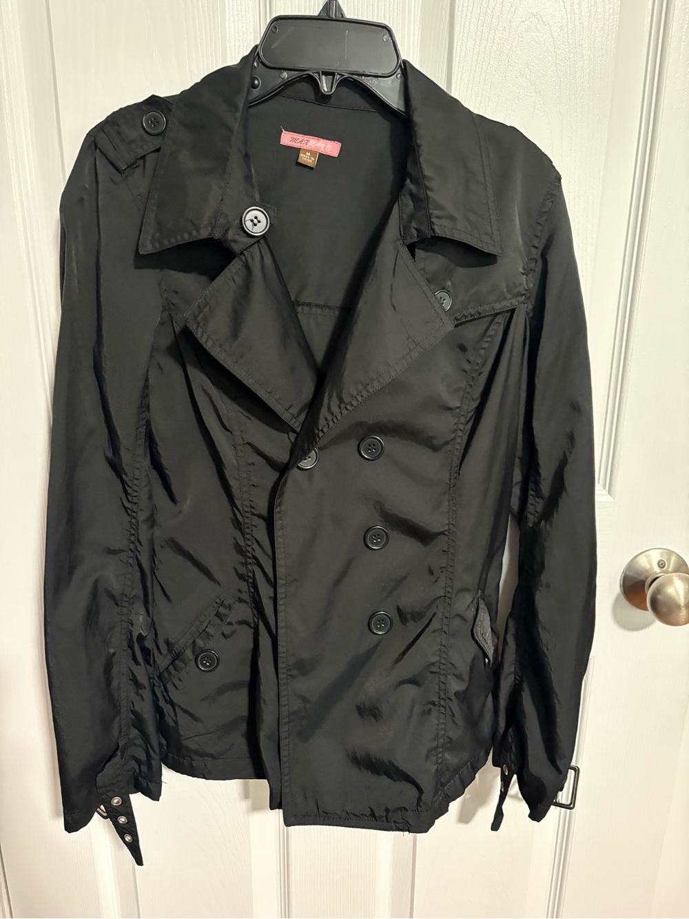 Max Rave Y2K Black Lightweight Double Breasted Cropped Trench Coat Jacket Size M